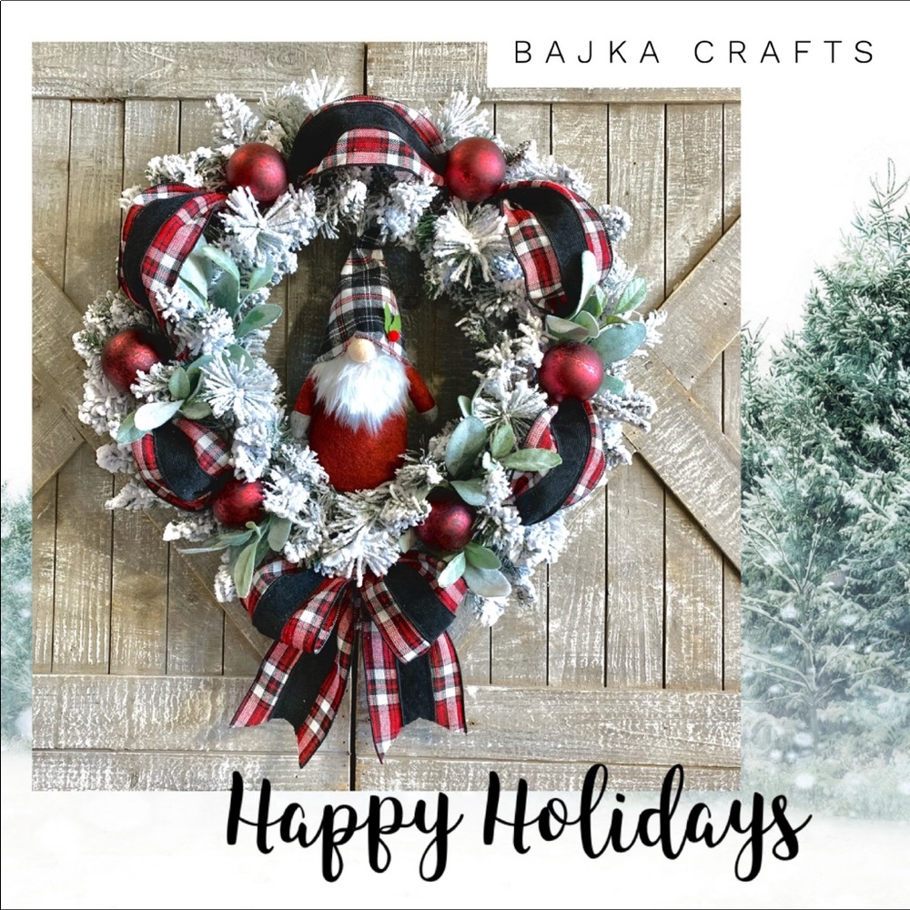Handmade Holiday Gnome Wreath.